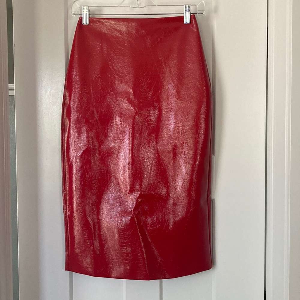 Beautiful Pencil Leather Imitation Skirt, size-XXS,Red, lined